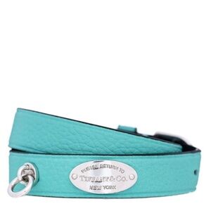 Tiffany & Co. Aqua Leather Bracelet with Silver Plaque